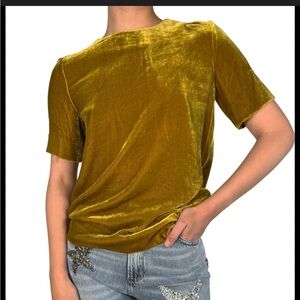 COS Mustard Crushed Velvet Short Sleeve Blouse